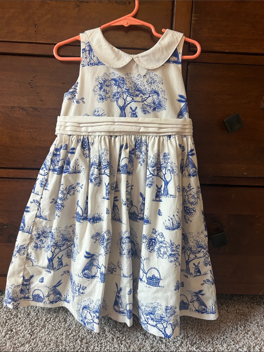 Gymboree Cream and Blue Toile Peter Pan Collar Dress